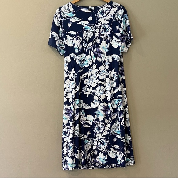 Soft Surroundings Faux Wrap Dress Jersey Knit XL Navy White Shapely Anywhere - Picture 4 of 15